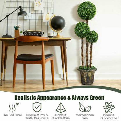 4 Feet Artificial UV Resistant Topiary Triple Ball Tree Plant, Green Faux Plants at Gallery Canada