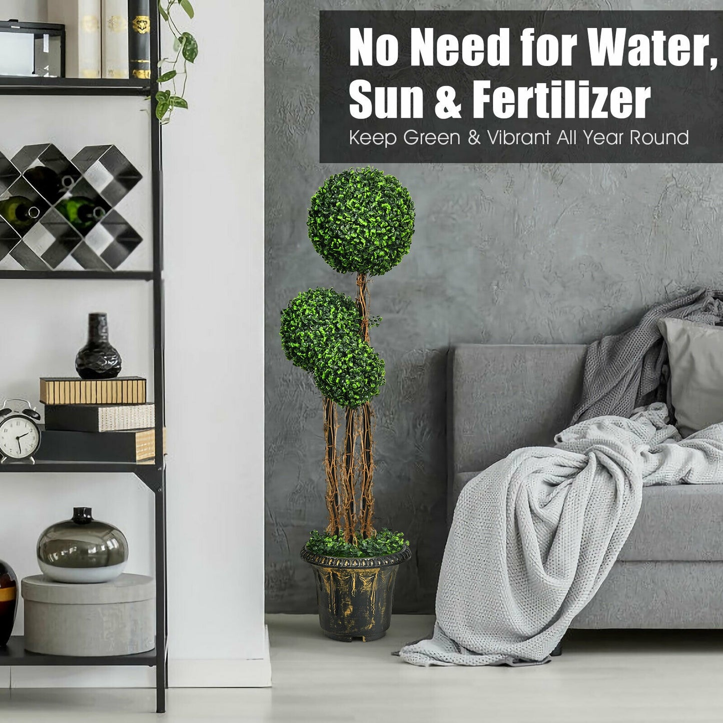 4 Feet Artificial UV Resistant Topiary Triple Ball Tree Plant, Green Faux Plants at Gallery Canada