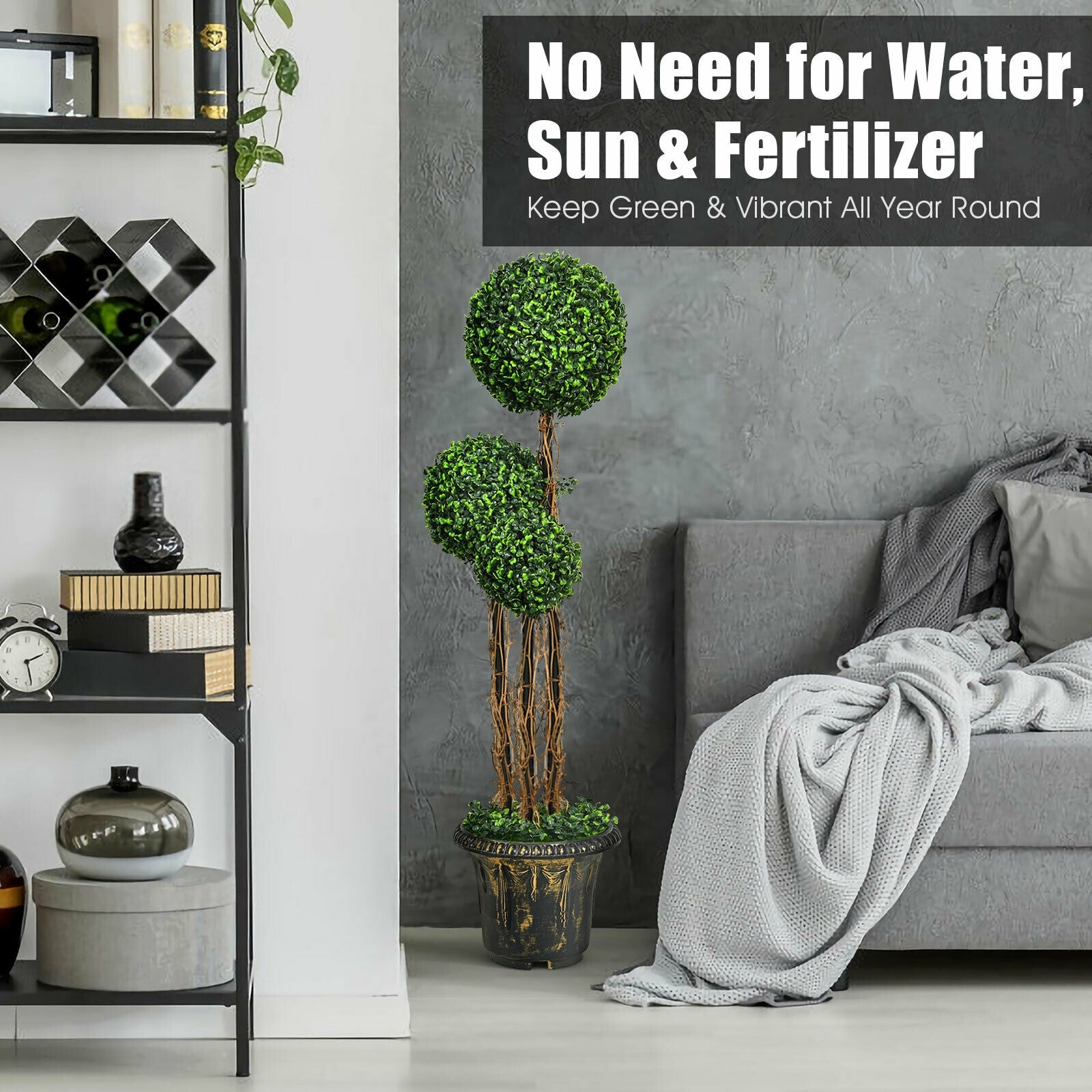 4 Feet Artificial UV Resistant Topiary Triple Ball Tree Plant, Green Faux Plants at Gallery Canada