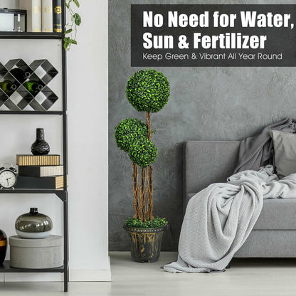 4 Feet Artificial UV Resistant Topiary Triple Ball Tree Plant, Green Faux Plants at Gallery Canada