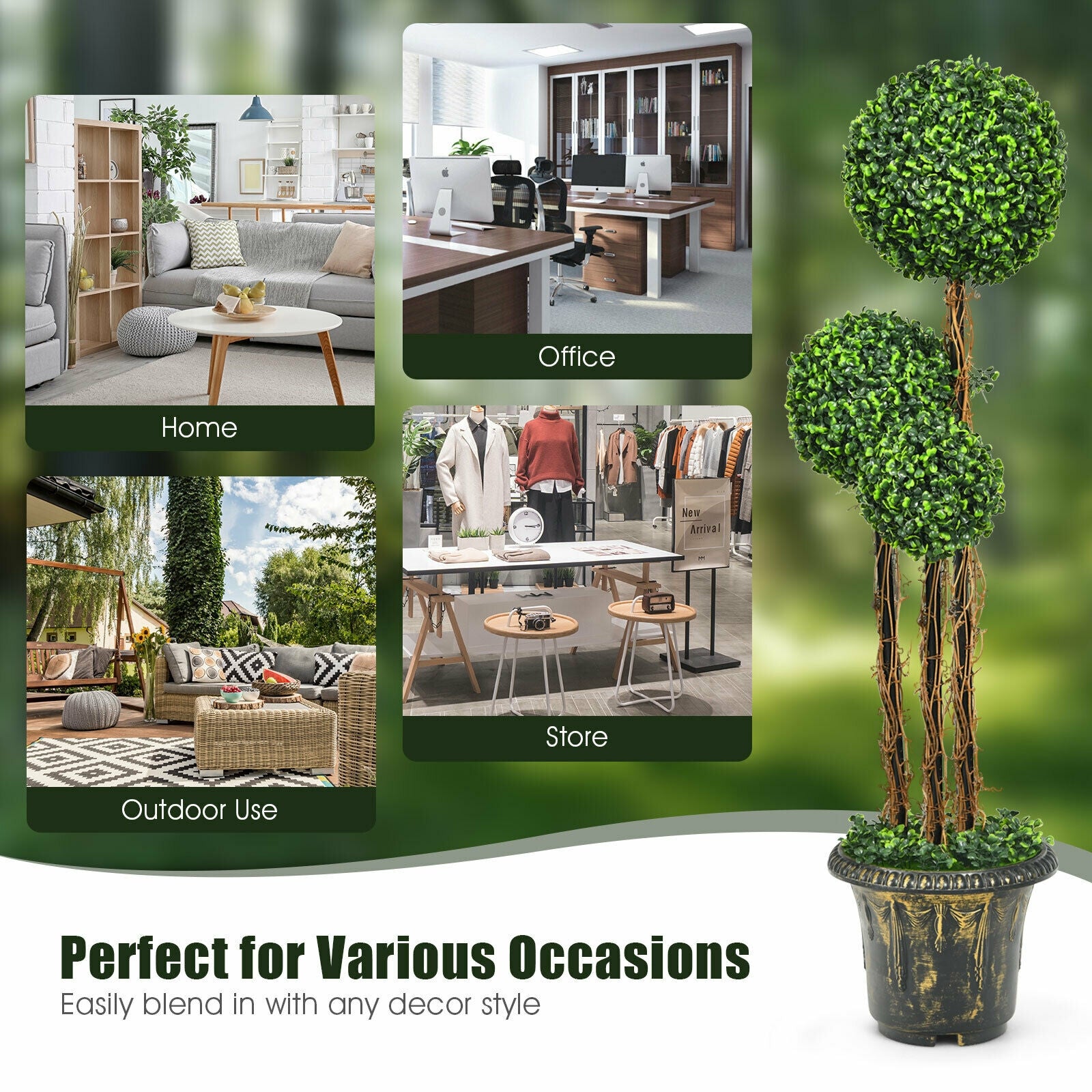 4 Feet Artificial UV Resistant Topiary Triple Ball Tree Plant, Green Faux Plants at Gallery Canada