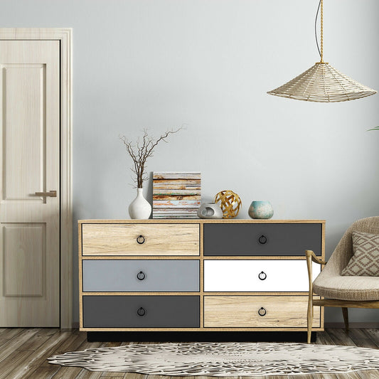 6 Drawers Double Dresser Accent Storage Tower for Bedroom Hallway Entryway, Natural - Gallery Canada