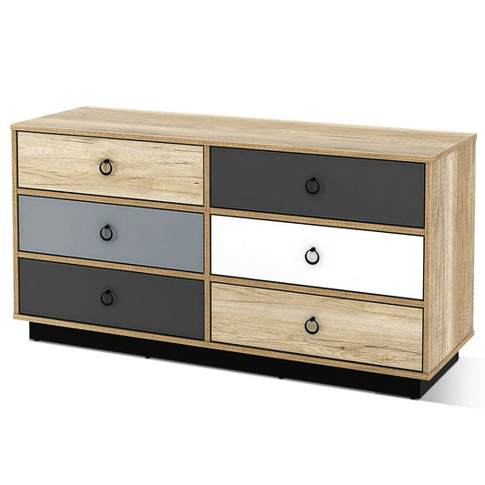 6 Drawers Double Dresser Accent Storage Tower for Bedroom Hallway Entryway, Natural - Gallery Canada