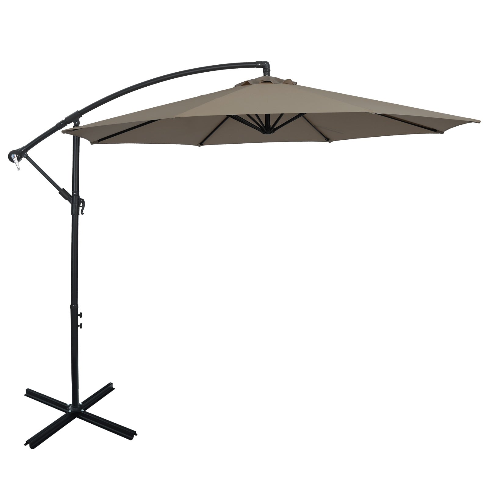 10FT Offset Umbrella with 8 Ribs Cantilever and Cross Base Tilt Adjustment, Brown Outdoor Umbrellas at Gallery Canada