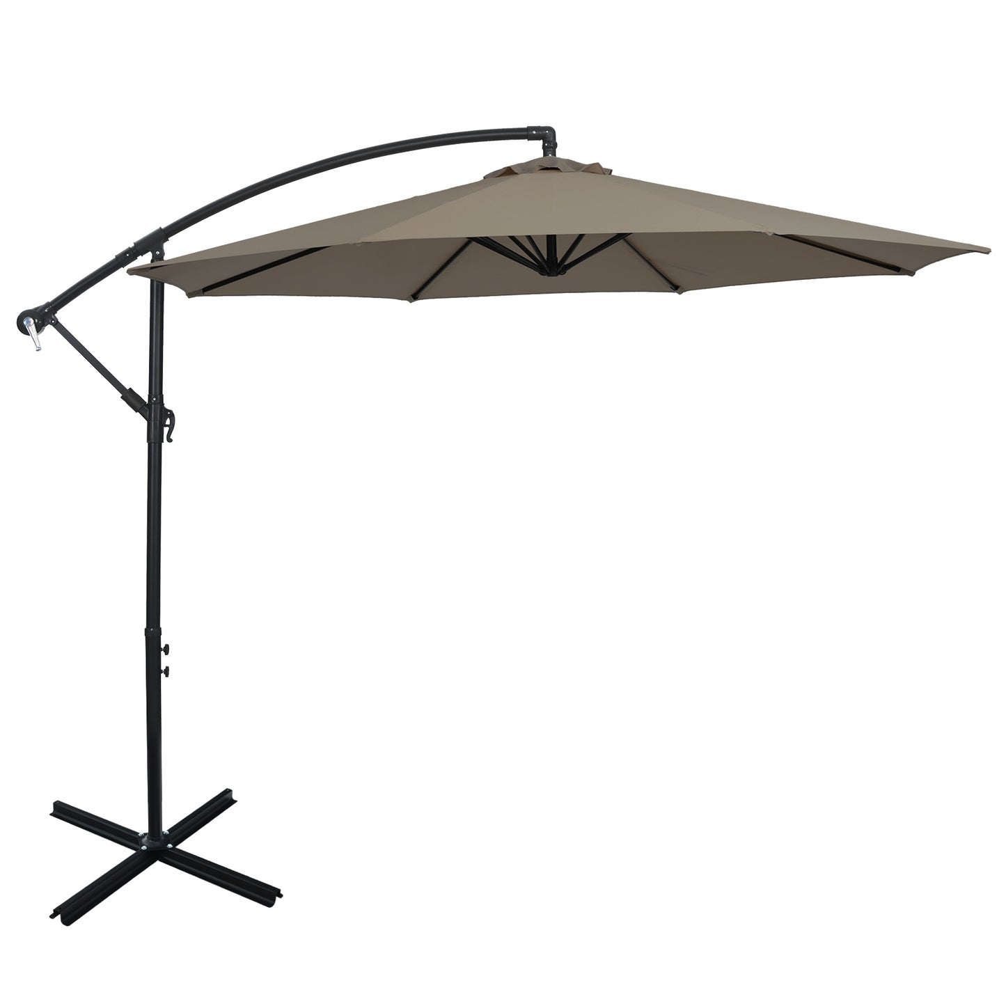 10FT Offset Umbrella, 8 Ribs, Cantilever, Cross Base, Tilt Adjustment, Brown Outdoor Umbrellas Brown at Gallery Canada