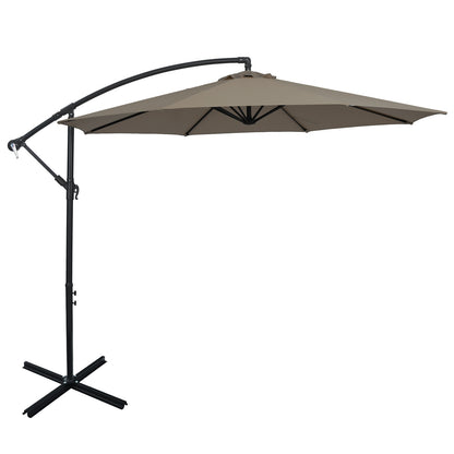 10FT Offset Umbrella, 8 Ribs, Cantilever, Cross Base, Tilt Adjustment, Brown Outdoor Umbrellas Brown at Gallery Canada
