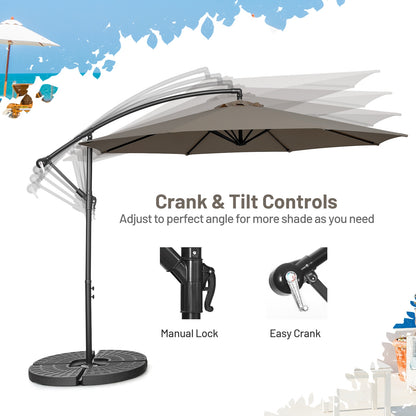 10FT Offset Umbrella with 8 Ribs Cantilever and Cross Base Tilt Adjustment, Brown Outdoor Umbrellas at Gallery Canada