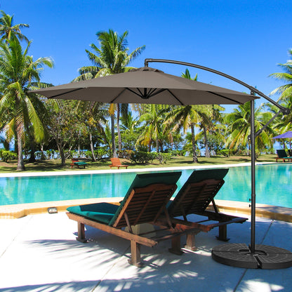 10FT Offset Umbrella with 8 Ribs Cantilever and Cross Base Tilt Adjustment, Brown Outdoor Umbrellas at Gallery Canada