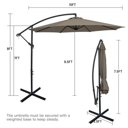 10FT Offset Umbrella with 8 Ribs Cantilever and Cross Base Tilt Adjustment, Brown Outdoor Umbrellas at Gallery Canada