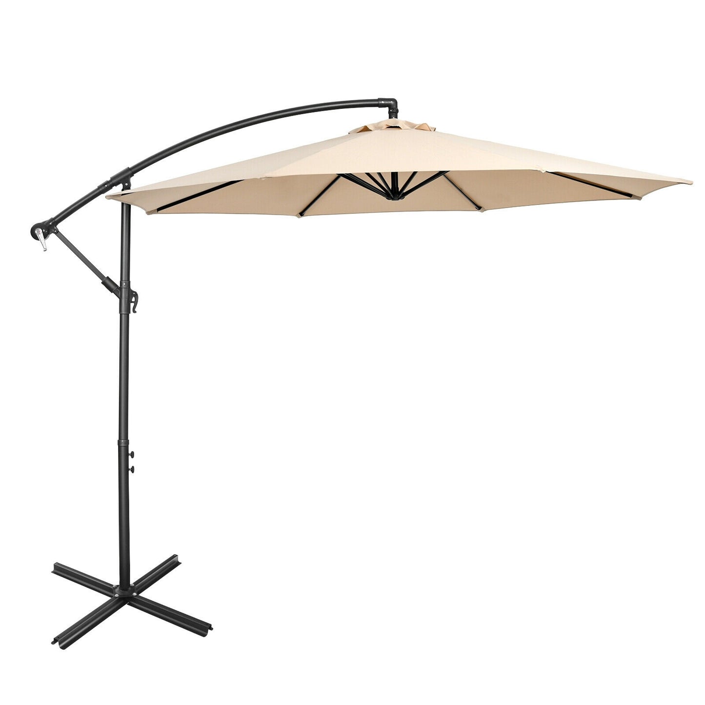 10FT Offset Umbrella, 8 Ribs, Cantilever, Cross Base, Tilt Adjustment, Beige Outdoor Umbrellas at Gallery Canada
