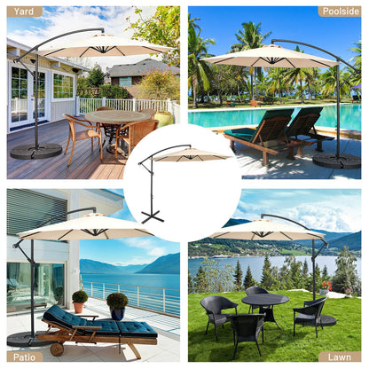 10FT Offset Umbrella with 8 Ribs Cantilever and Cross Base Tilt Adjustment, Beige Outdoor Umbrellas at Gallery Canada