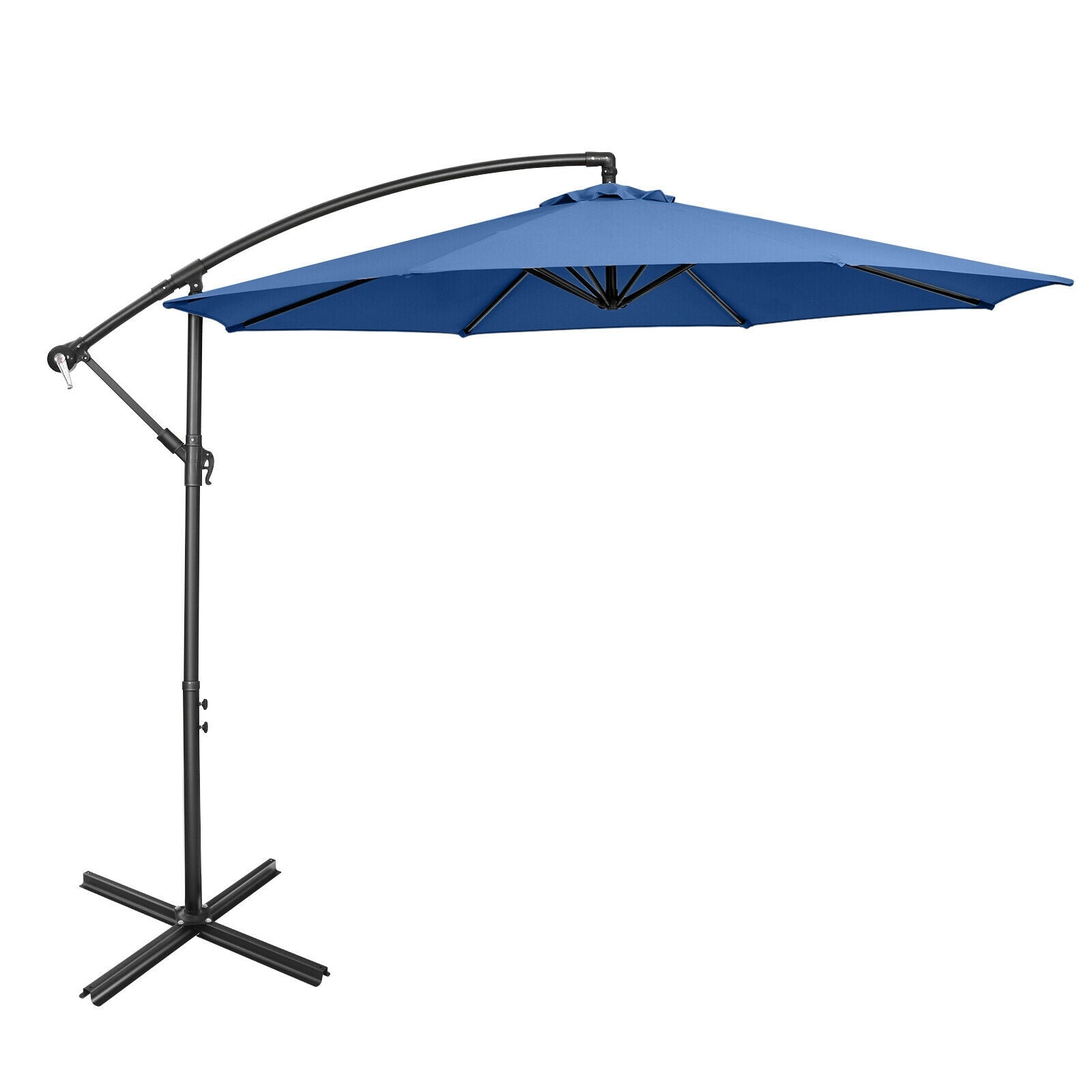 10FT Offset Umbrella, 8 Ribs, Cantilever Cross Base, Tilt Adjustment, Blue Outdoor Umbrellas Blue at Gallery Canada