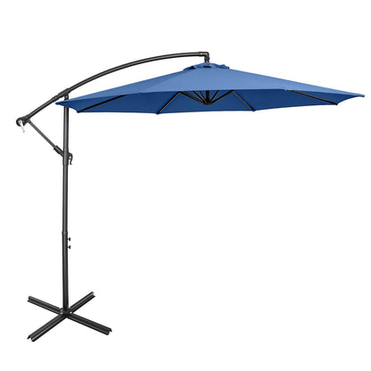 10FT Offset Umbrella, 8 Ribs, Cantilever Cross Base, Tilt Adjustment, Blue Outdoor Umbrellas Blue at Gallery Canada