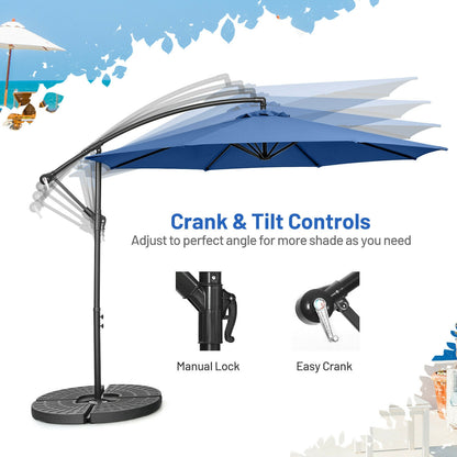 10FT Offset Umbrella with 8 Ribs Cantilever and Cross Base Tilt Adjustment, Blue Outdoor Umbrellas at Gallery Canada