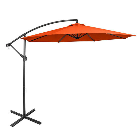 10FT Offset Umbrella, 8 Ribs, Cantilever, Cross Base, Tilt Adjustment, Orange Outdoor Umbrellas Orange at Gallery Canada