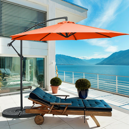 10FT Offset Umbrella with 8 Ribs Cantilever and Cross Base Tilt Adjustment, Orange Outdoor Umbrellas at Gallery Canada