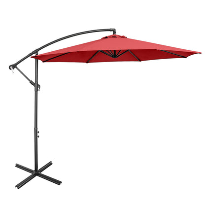 10FT Offset Umbrella, 8 Ribs, Cantilever, Cross Base, Tilt Adjustment, Red Outdoor Umbrellas Red at Gallery Canada