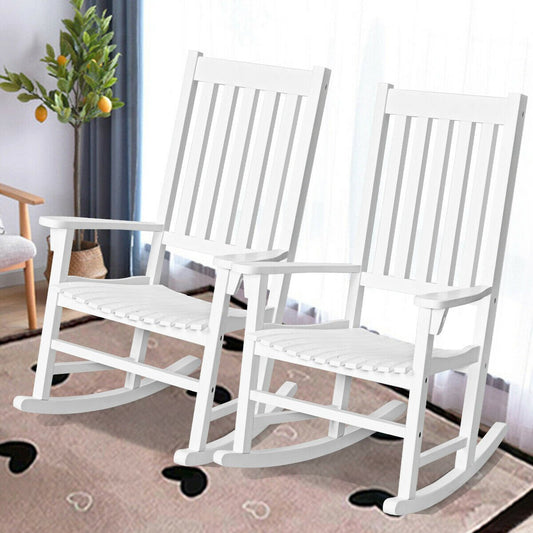 Indoor Outdoor Wooden High Back Rocking Chair, White - Gallery Canada