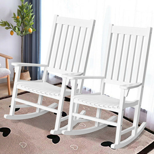 Indoor Outdoor Wooden High Back Rocking Chair, White