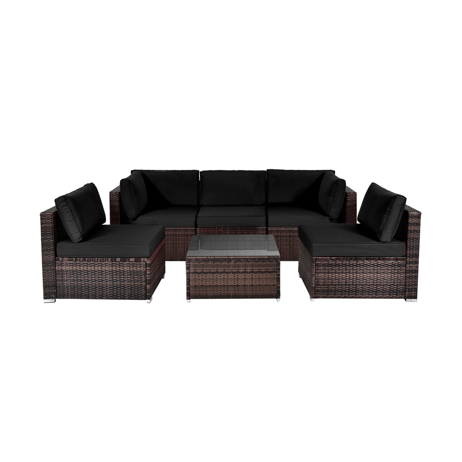 6 Pieces Patio Rattan Furniture Set with Cushions and Glass Coffee Table, Black Outdoor Sectionals at Gallery Canada