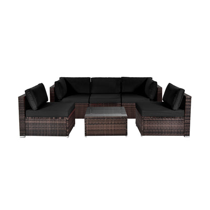 6 Pieces Patio Rattan Furniture Set with Cushions and Glass Coffee Table, Black Outdoor Sectionals at Gallery Canada