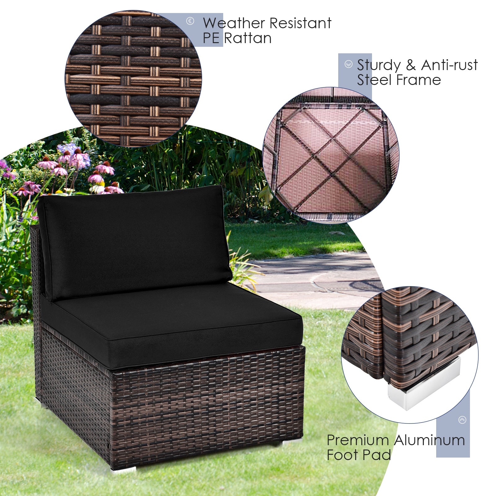 6 Pieces Patio Rattan Furniture Set with Cushions and Glass Coffee Table, Black Outdoor Sectionals at Gallery Canada