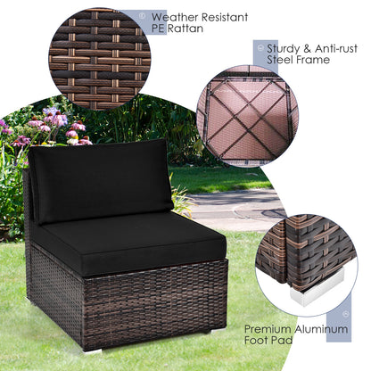 6 Pieces Patio Rattan Furniture Set with Cushions and Glass Coffee Table, Black Outdoor Sectionals at Gallery Canada