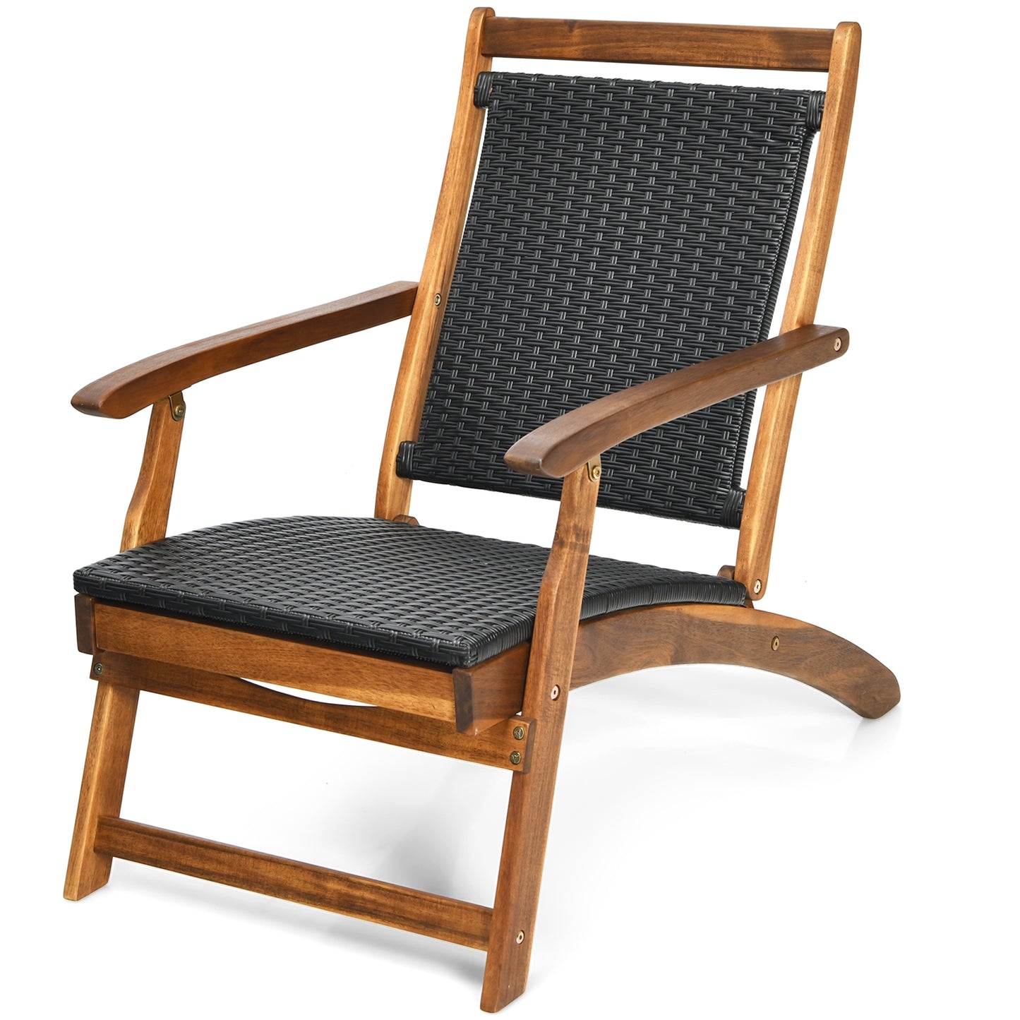 Patio Rattan Folding Lounge Chair with Acacia Wooden Frame Retractable Footrest, Brown Outdoor Chaise Lounges at Gallery Canada