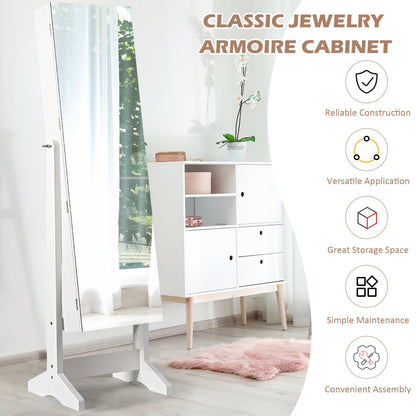 Standing Jewelry Armoire Cabinet with Full Length Mirror, White - Gallery Canada