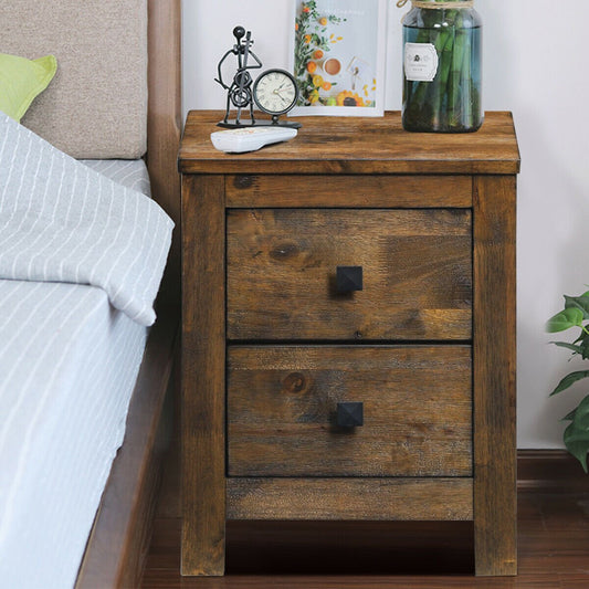 Wood 2 Storage Sliding Drawers End Nightstand, Natural - Gallery Canada