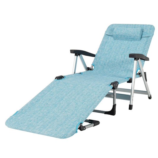 Beach Folding Chaise Lounge Recliner with 7 Adjustable Position, Blue at Gallery Canada