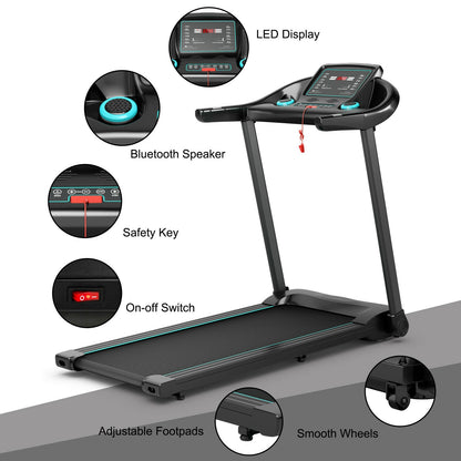 2.25HP Electric Running Machine Treadmill with Speaker and APP Control, Blue Treadmills at Gallery Canada