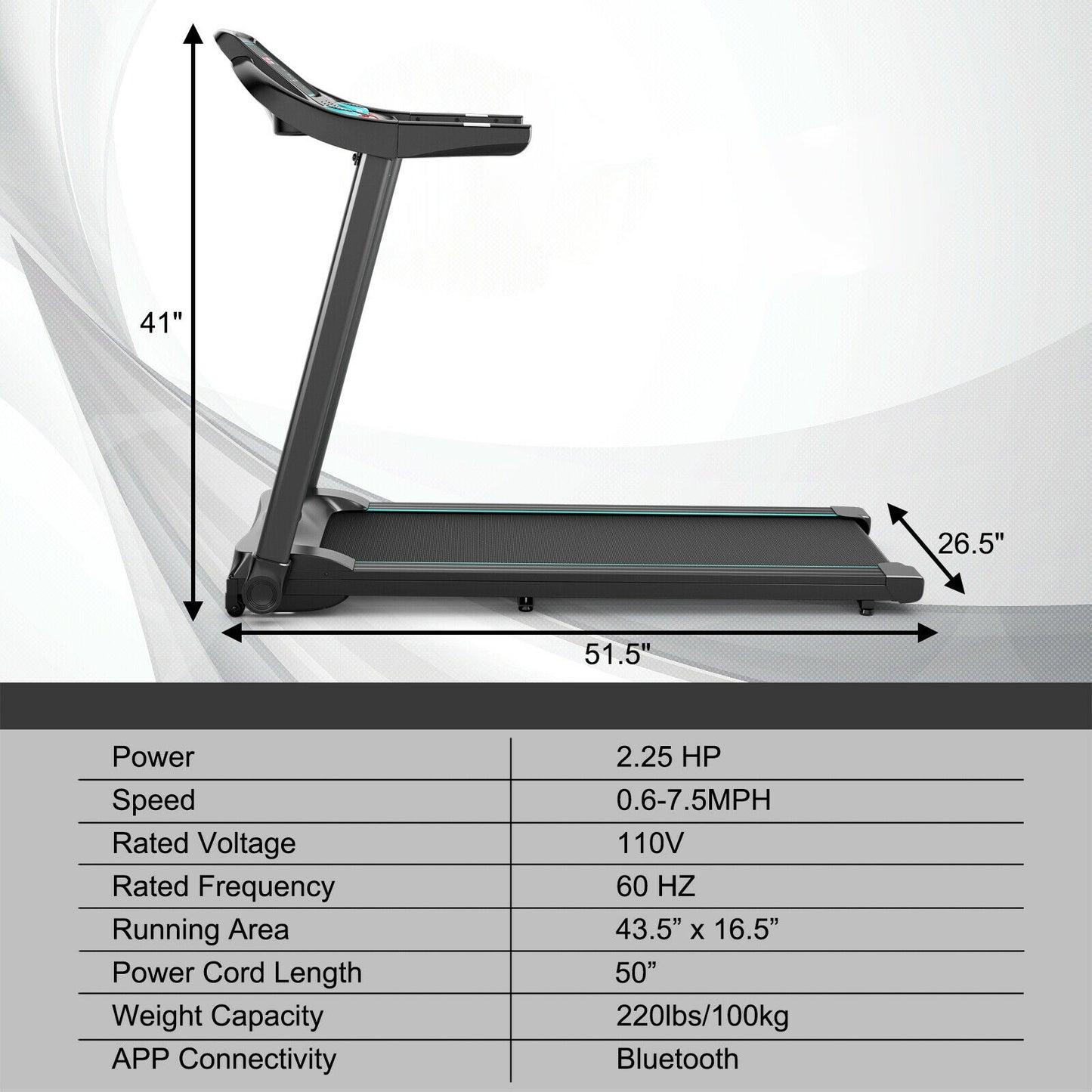 2.25HP Electric Running Machine Treadmill with Speaker and APP Control, Blue Treadmills at Gallery Canada
