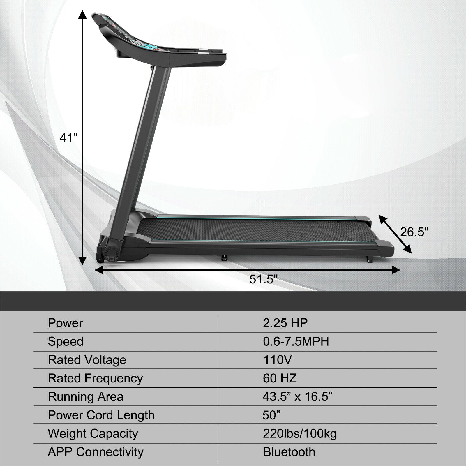 2.25HP Electric Running Machine Treadmill with Speaker and APP Control, Blue Treadmills at Gallery Canada