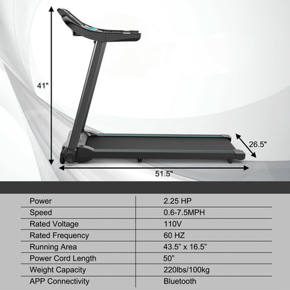 2.25HP Electric Running Machine Treadmill with Speaker and APP Control, Blue Treadmills at Gallery Canada