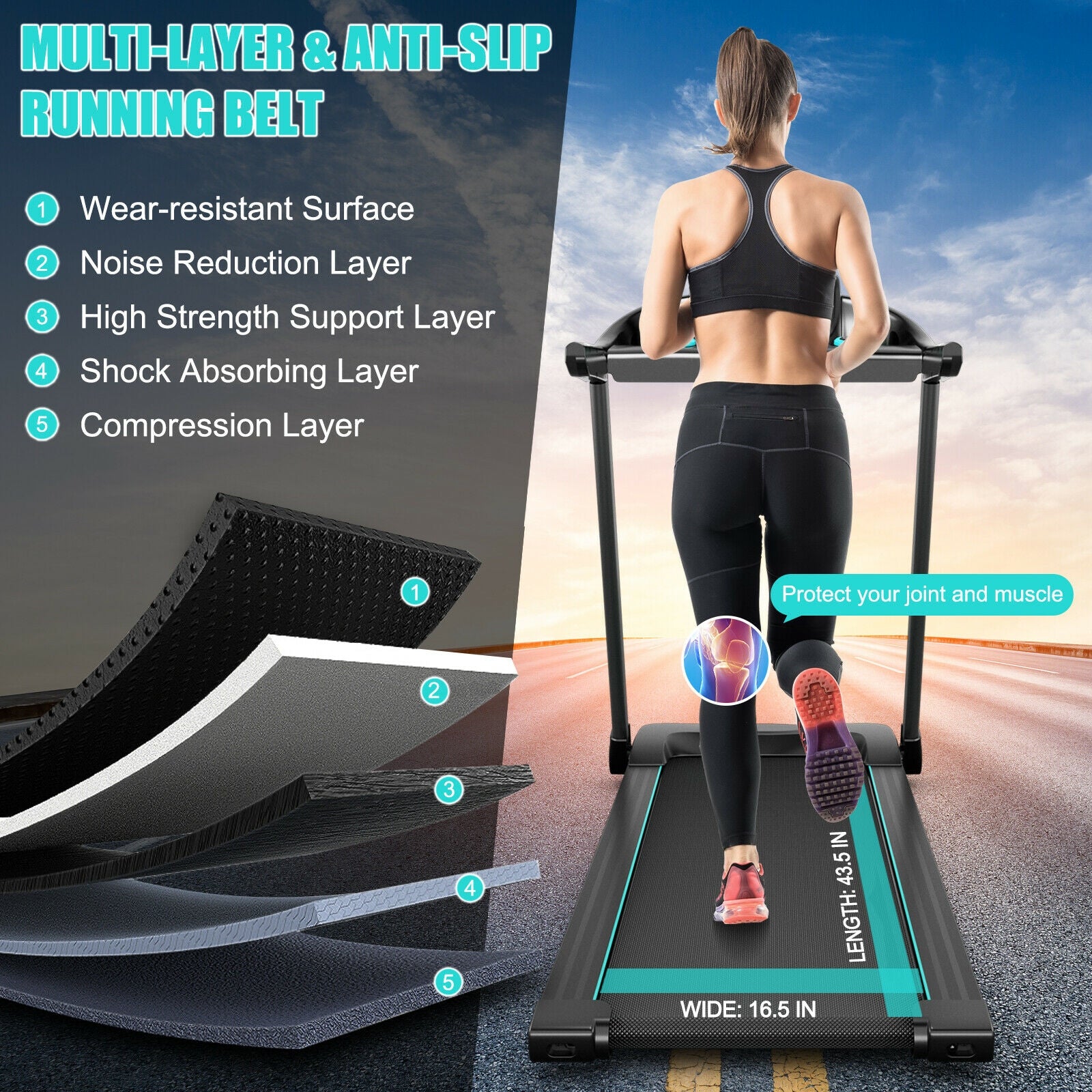 2.25HP Electric Running Machine Treadmill with Speaker and APP Control, Blue Treadmills at Gallery Canada