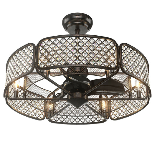 30 Inch Caged Ceiling Fan With Light Crystal Lampshade 6 Light Bases, Brown Ceiling Fans Brown at Gallery Canada