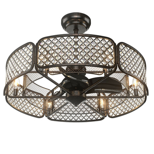 30 Inch Ceiling Fan With Light, Crystal Lampshade, Brown