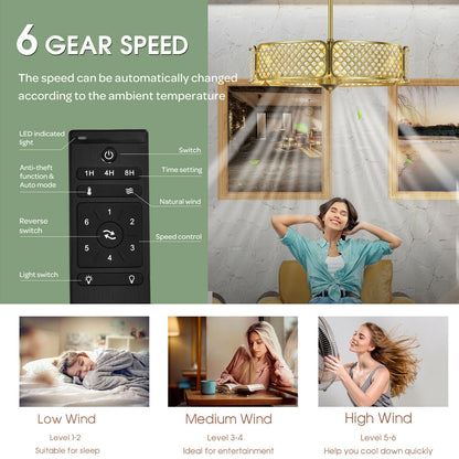 30 Inch Caged Ceiling Fan With Light Crystal Lampshade 6 Light Bases, Golden Ceiling Fans at Gallery Canada