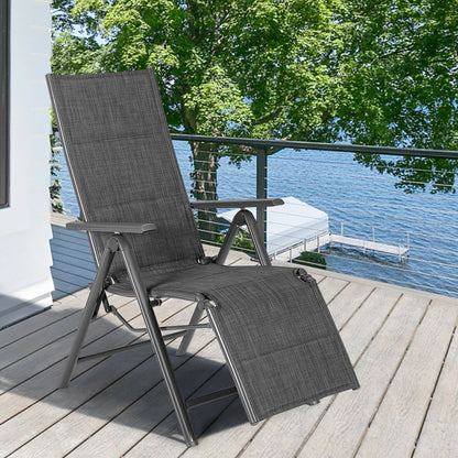 Aluminum Frame Adjustable Outdoor Foldable Reclining Padded Chair, Gray - Gallery Canada