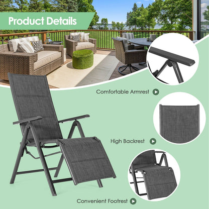 Aluminum Frame Adjustable Outdoor Foldable Reclining Padded Chair, Gray - Gallery Canada