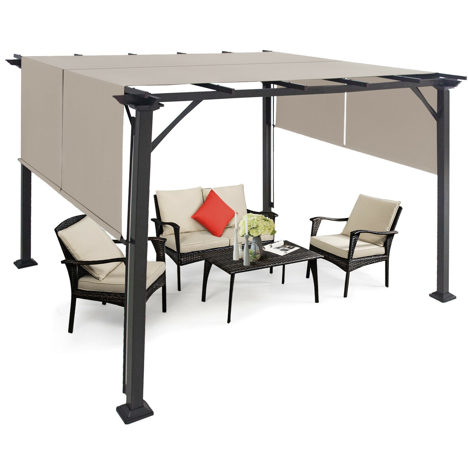 16' x 4' 2Pcs Universal Replacement Canopy for Pergola Structure Sun Awning, Beige Gazebos at Gallery Canada