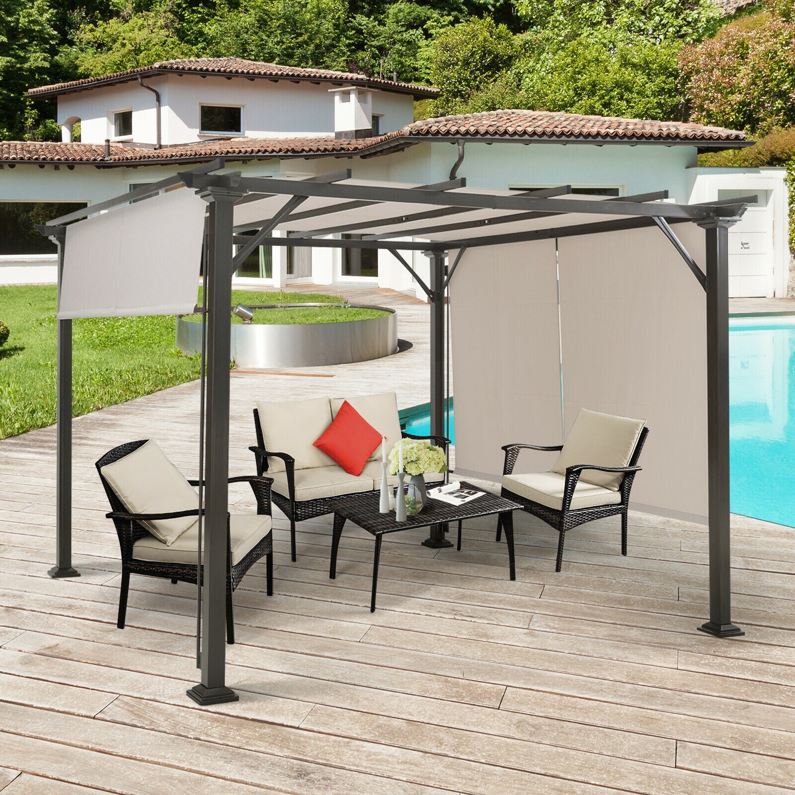 16' x 4' 2Pcs Universal Replacement Canopy for Pergola Structure Sun Awning, Beige Gazebos at Gallery Canada