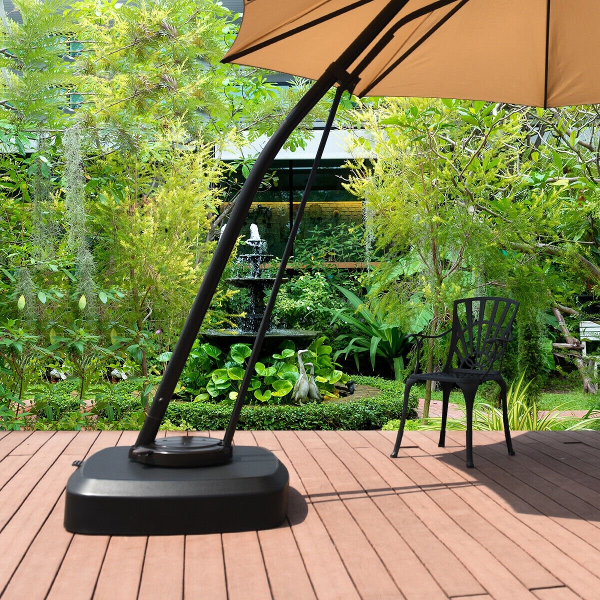 Patio Cantilever Offset Umbrella Base with Wheels for Garden Poolside Deck, Black - Gallery Canada