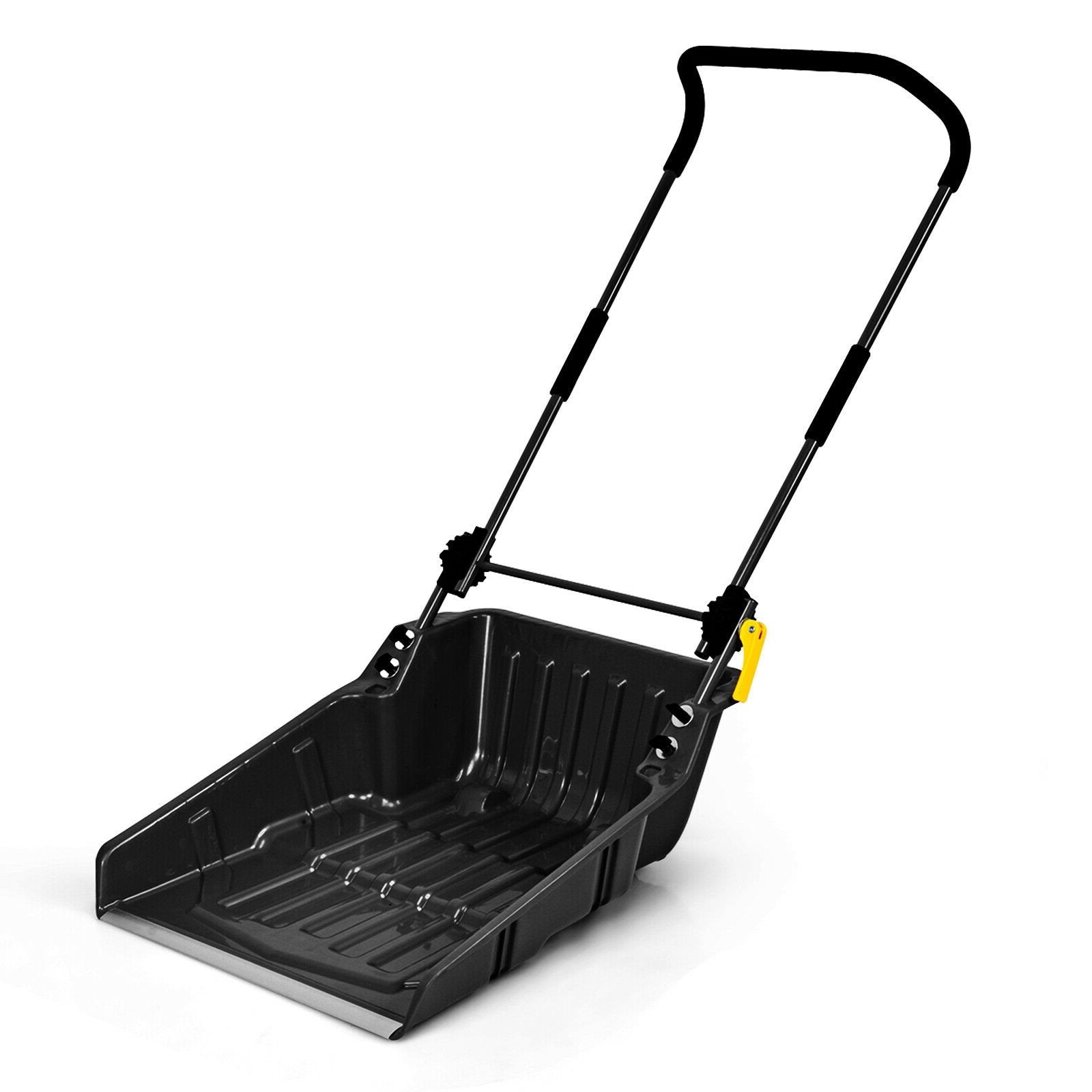 Folding Snow Pusher Scoop Shovel with Wheels and Handle, Black - Gallery Canada