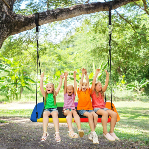 60 Inch Platform Tree Swing Outdoor with 2 Hanging Straps, Multicolor
