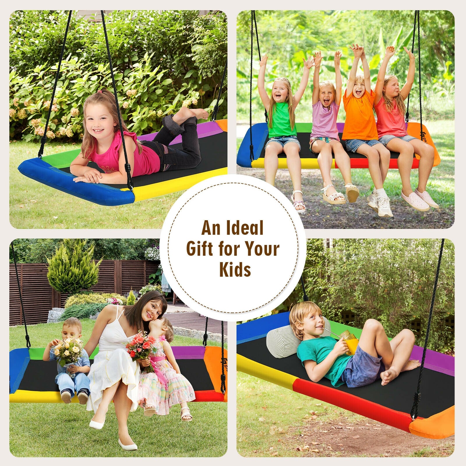 60 Inch Platform Tree Swing, 2 Hanging Straps, Multicolor Swing & Playsets at Gallery Canada