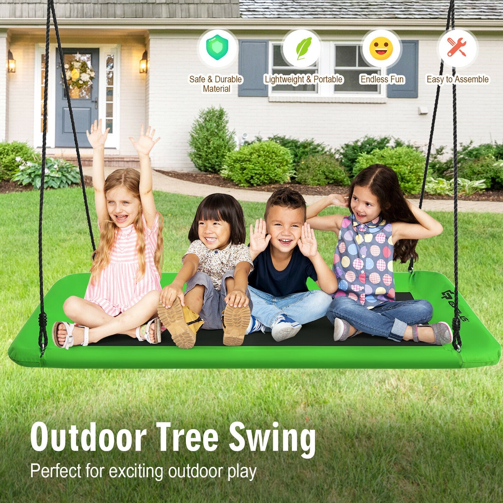 60 Inch Platform Tree Swing Outdoor with 2 Hanging Straps, Green Swing & Playsets at Gallery Canada