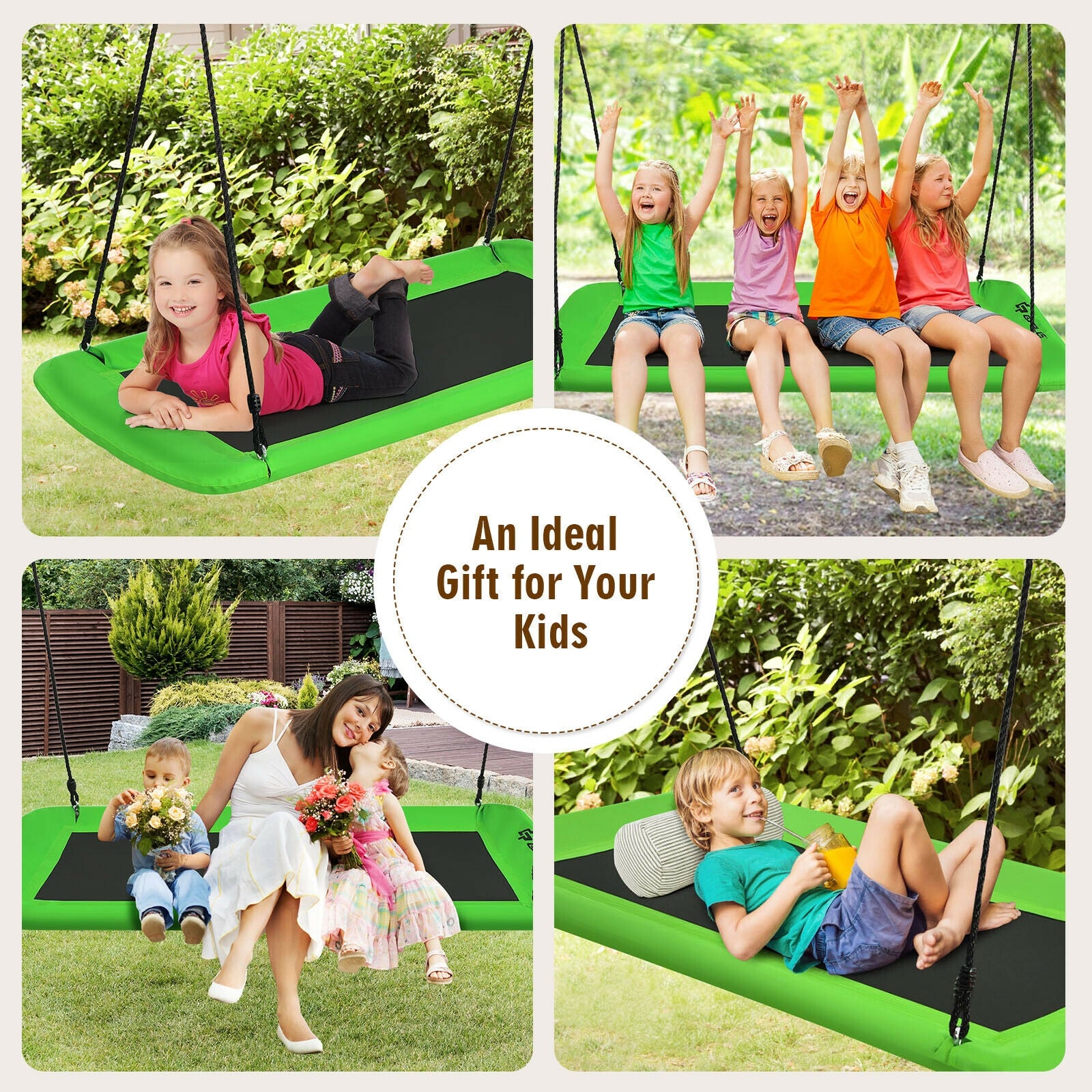 60 Inch Platform Tree Swing Outdoor with 2 Hanging Straps, Green Swing & Playsets at Gallery Canada