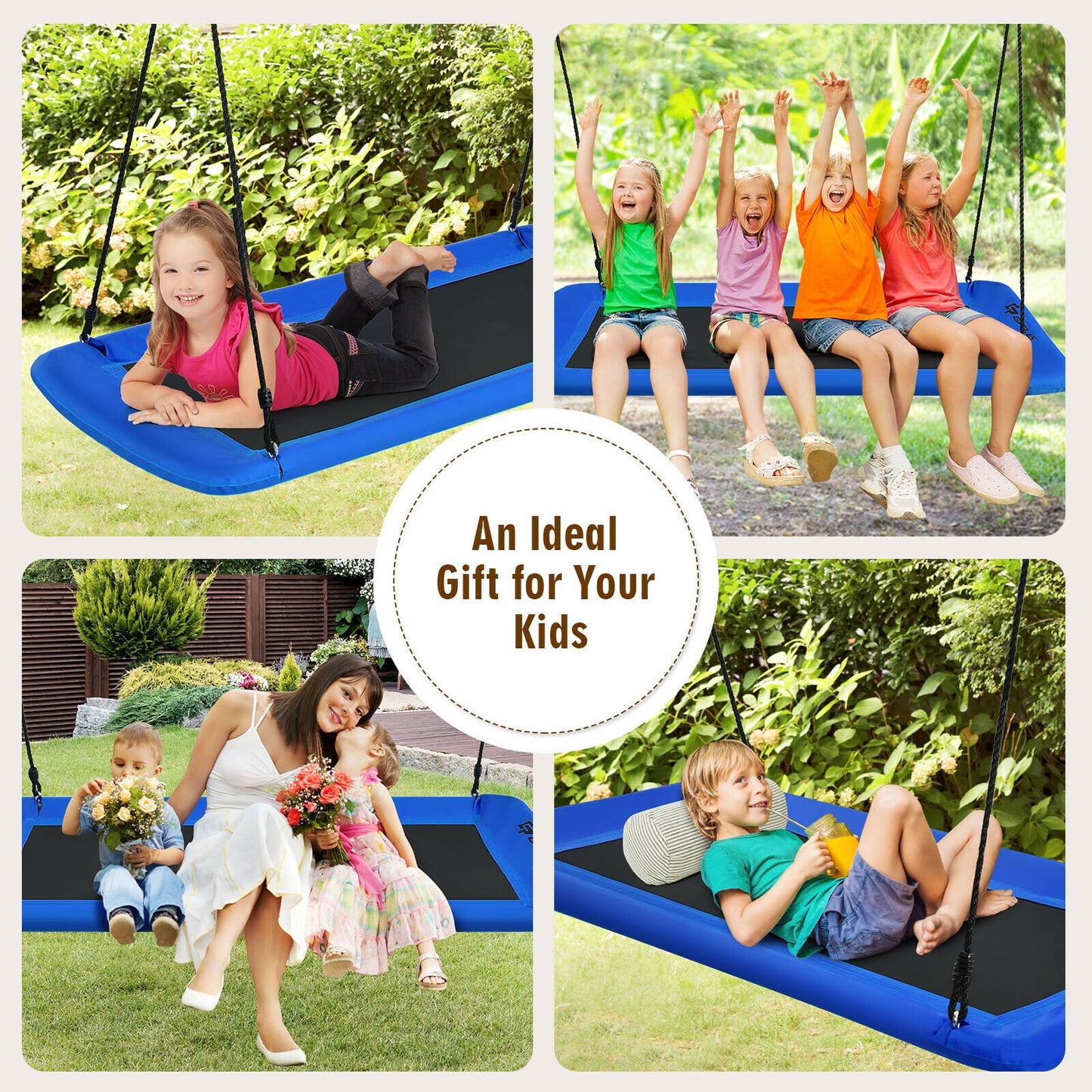 60 Inch Platform Tree Swing Outdoor with 2 Hanging Straps, Blue Swing & Playsets at Gallery Canada
